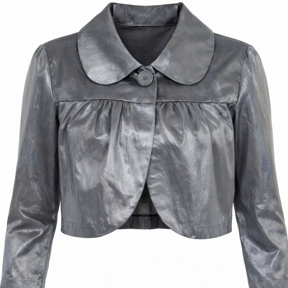 Steve Madden Cropped Jacket Metallic Silver Coquette Y3K Regencycore Cottagecore